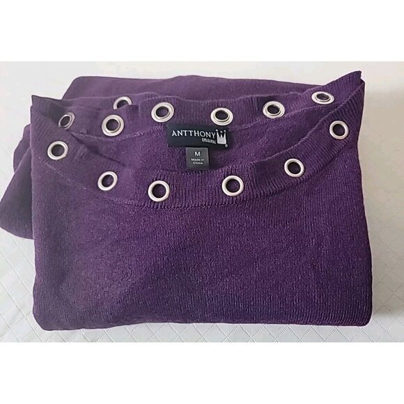 Antthony Originals Tunic Sweater Sz M Purple Pullover Grommets @ Collar & Sleeve - Picture 7 of 10